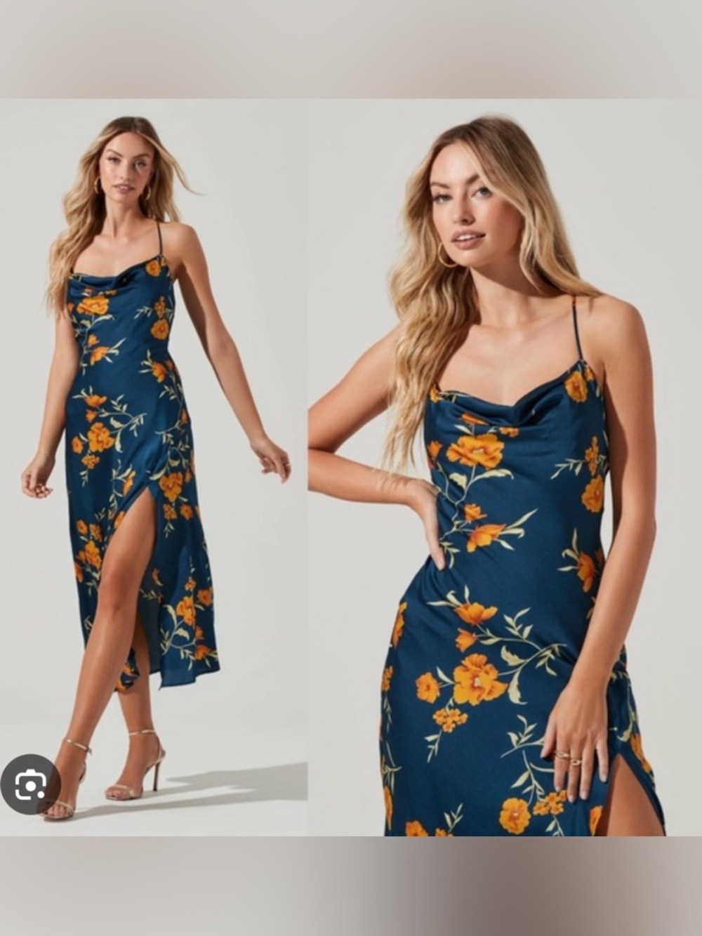 NWT ASTR the Label Gaia Floral Slip Satin Cowl Neck Midi Dress
